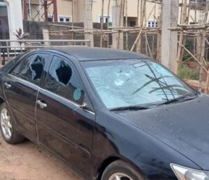 Damaged Car belonging to the Priest.