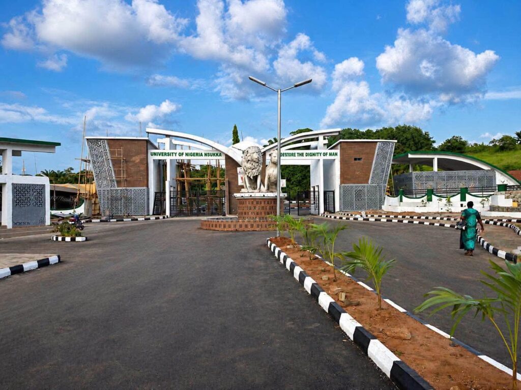 UNN Nsukka new front gate with lion statue and archway